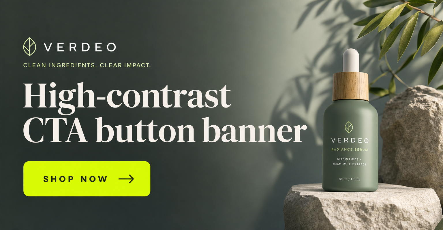 Display banner for a skincare serum with a high-contrast Shop Now button