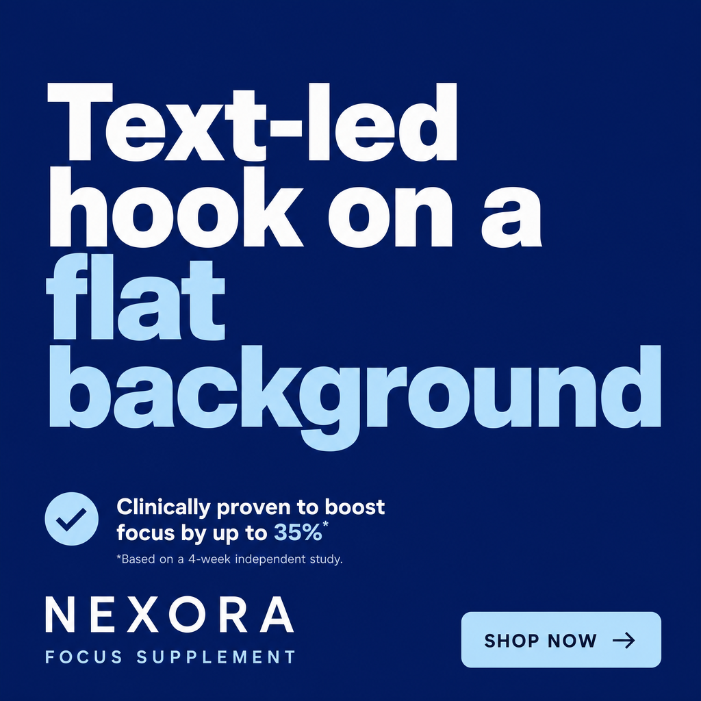 Static ad for a focus supplement with a text-led hook on a deep blue background