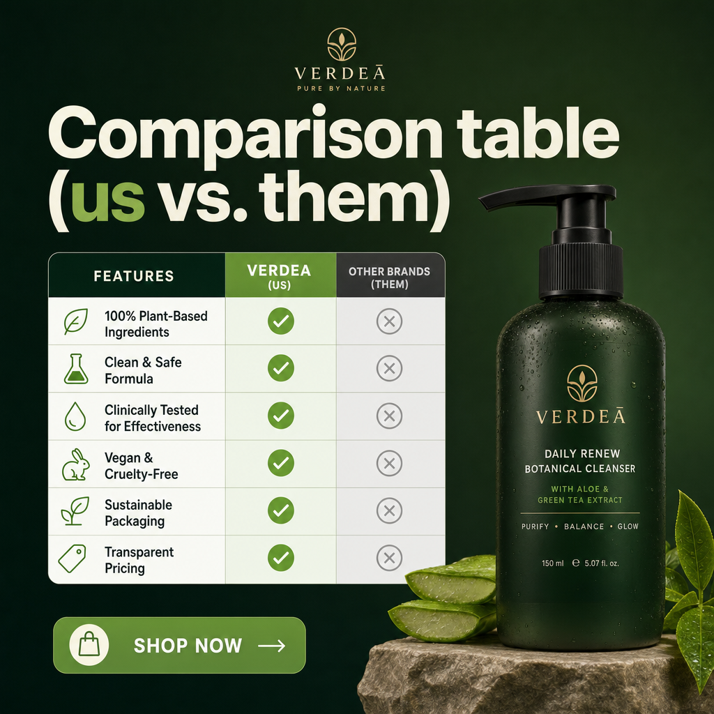 A generated comparison infographic: a feature table checking one brand against the others