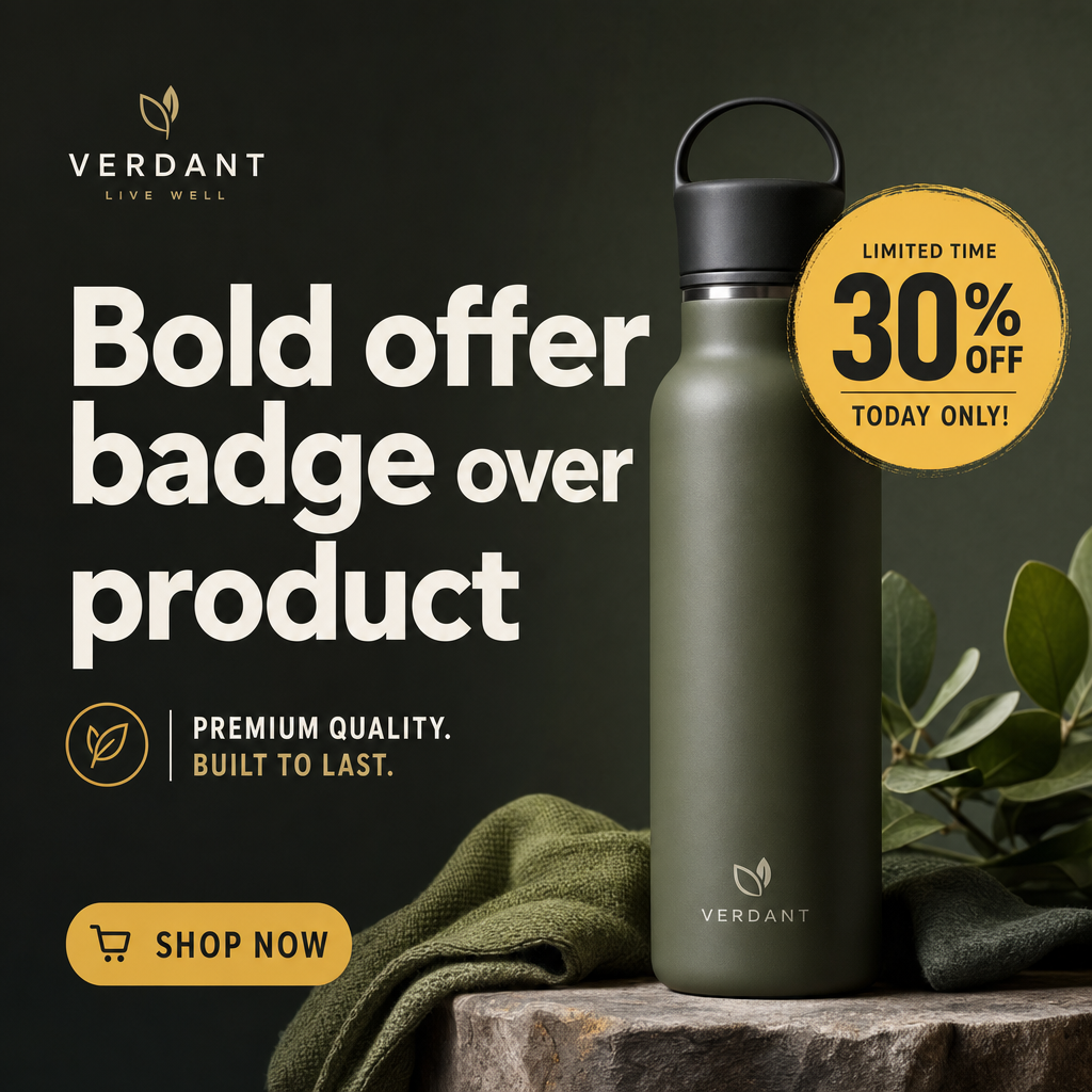 Static ad for an insulated bottle brand with a bold 30% off offer badge